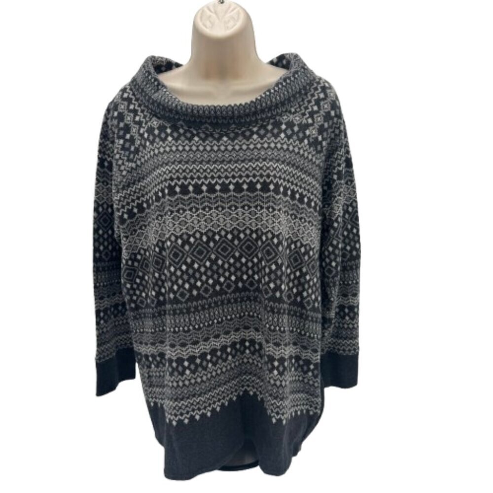 T by Talbots Gray and White Cowl Neck Pullover Size X